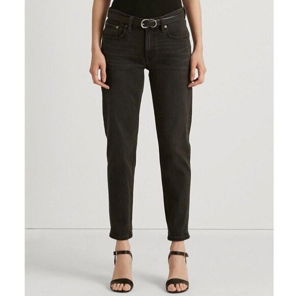 Ralph Lauren LRL NWT 18 (34) Relaxed Taper Women’s Jeans Faded Black Stretch - Picture 1 of 11